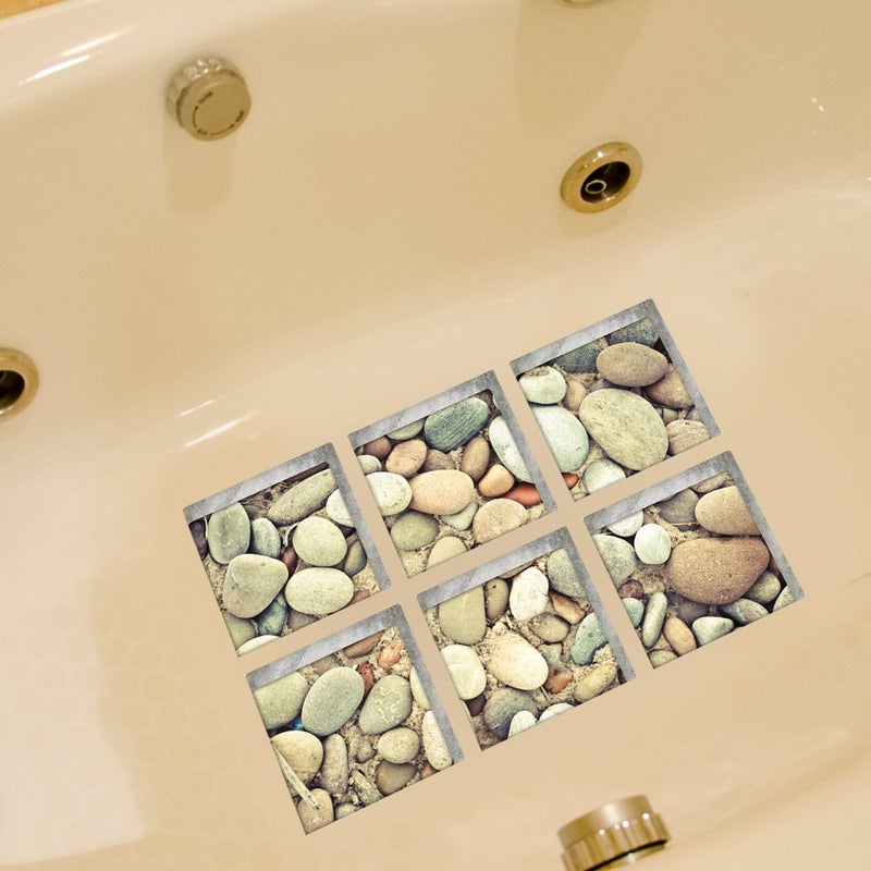 ChezMax Bath Treads Stickers Cobblestone Pattern Square 3D Adhesive Anti Slip Tub Tattoos Safety Decals Mat Waterproof Shower Tub Sticker Bathtub Appliques for Bath Pools Home Decor 6 Pcs 5.9" X 5.9" - Image 3